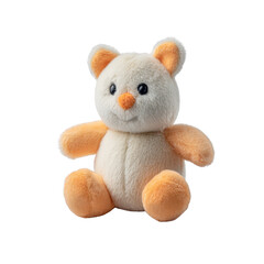 Soft plush teddy bear with a cream and orange color scheme, perfect for kids. Ideal for children's rooms or as gifts. Cute, cuddly design enhances any space.