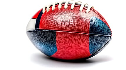 Fototapeta premium Prolate spheroid; red, navy, white panels; textured leather; laces
