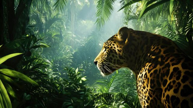 A majestic jaguar in the wild of the Amazon rainforest