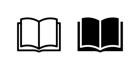 Book icon. Open reading book with visible pages sign. Literature, education and study symbol. Academic learning and knowledge source pictogram. Library reading material illustration.