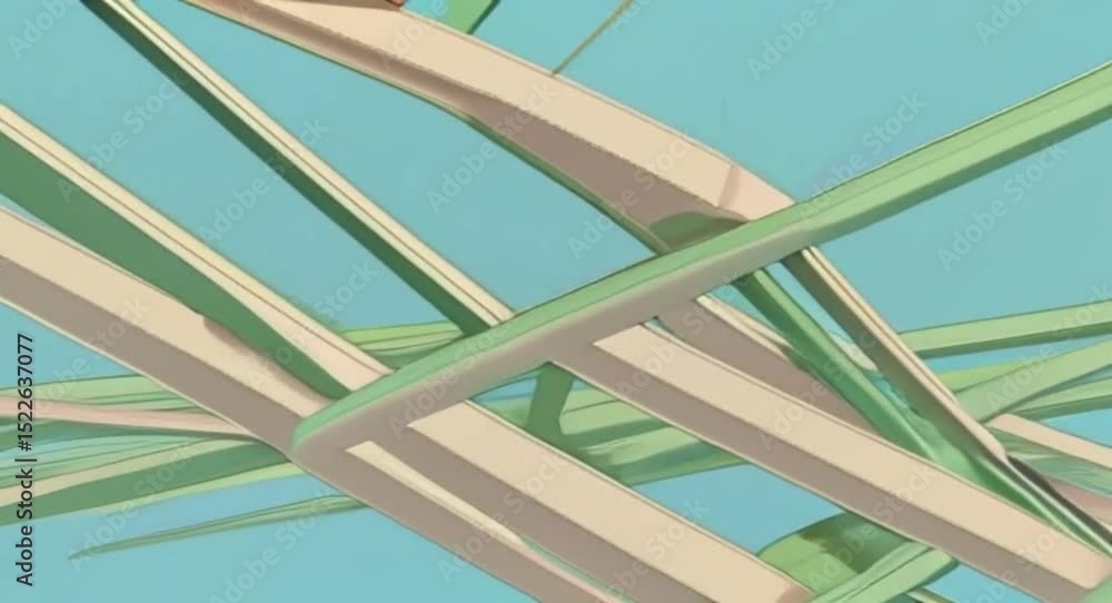 Poster abstract artistic representation of intertwined geometric structures and greenery