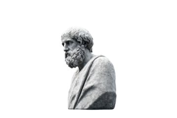 Ancient greek philosopher marble statue in profile view, cut out