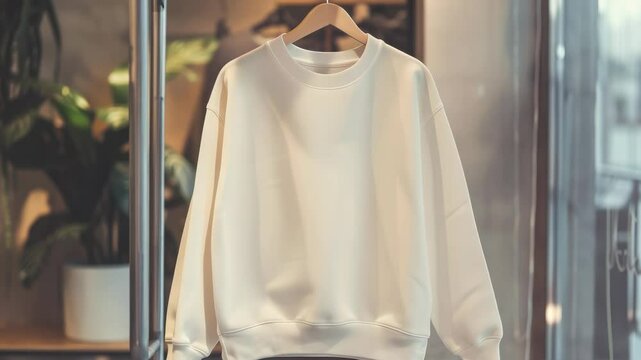 Casual, loose-fitting cotton sweater with long sleeves and ribbed collar