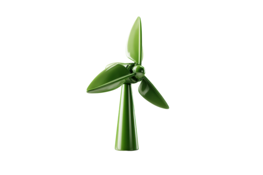 Green wind turbine icon representing renewable energy and sustainability, cut out