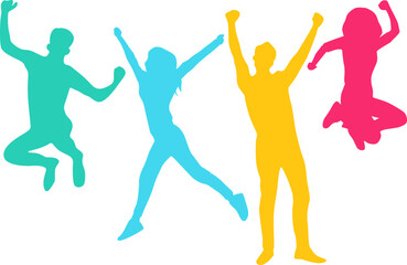 Youth day silhouette. Happy youth day of diverse teen friend group. Vector isolated.