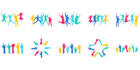 Set of youth day silhouette. Happy youth day of diverse teen friend group. Vector isolated.