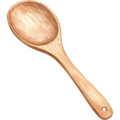 Hand painted watercolor illustration of a wooden spoon kitchen utensil
