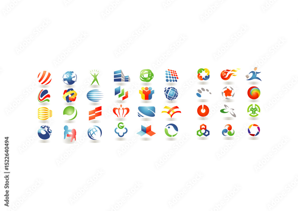 Poster collection of dynamic logos: a diverse assortment of creatively designed logos. emphasizing versatil