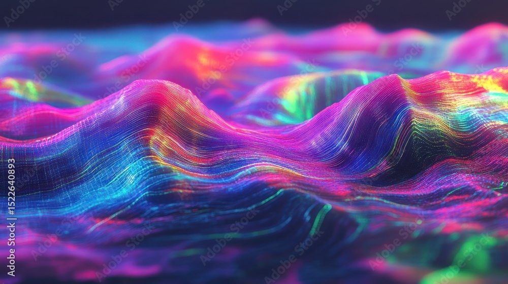 Poster abstract multicolored wavy lines creating a textured surface.