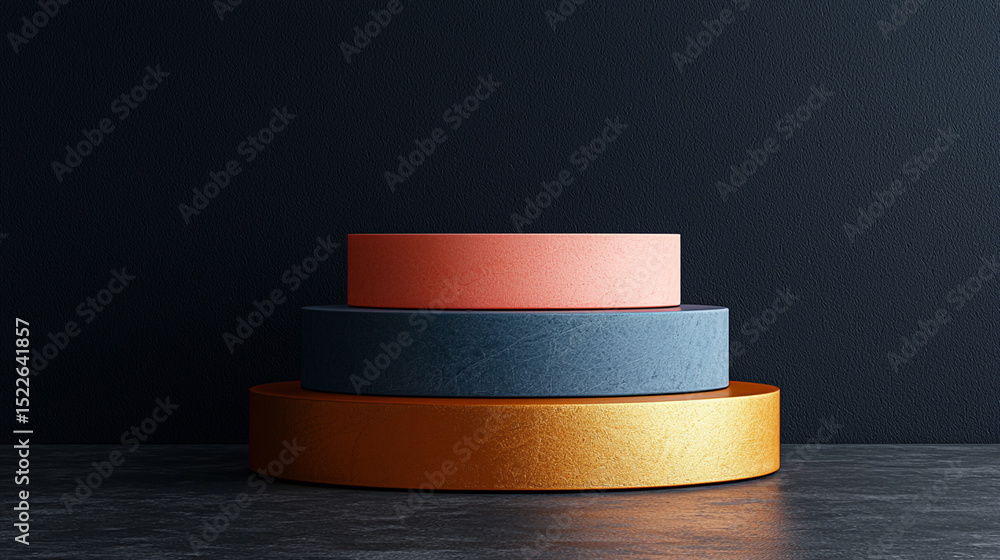 Aufkleber abstract 3d rendering of colorful circular podiums against a dark background