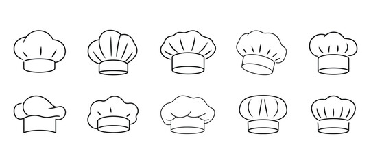 Set of diverse hand-drawn chef hats, perfect for culinary and restaurant designs. and others use
