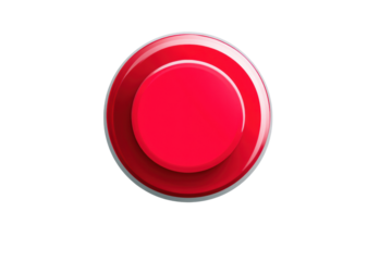 Bright red push button isolated on white background, cut out