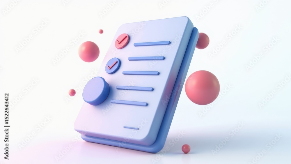 Aufkleber a 3d icon of a task checklist with floating checkmarks, minimalist design, productivity theme.
