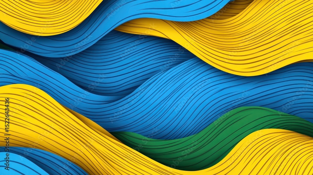 Poster abstract design with layered wavy lines in vibrant colors.