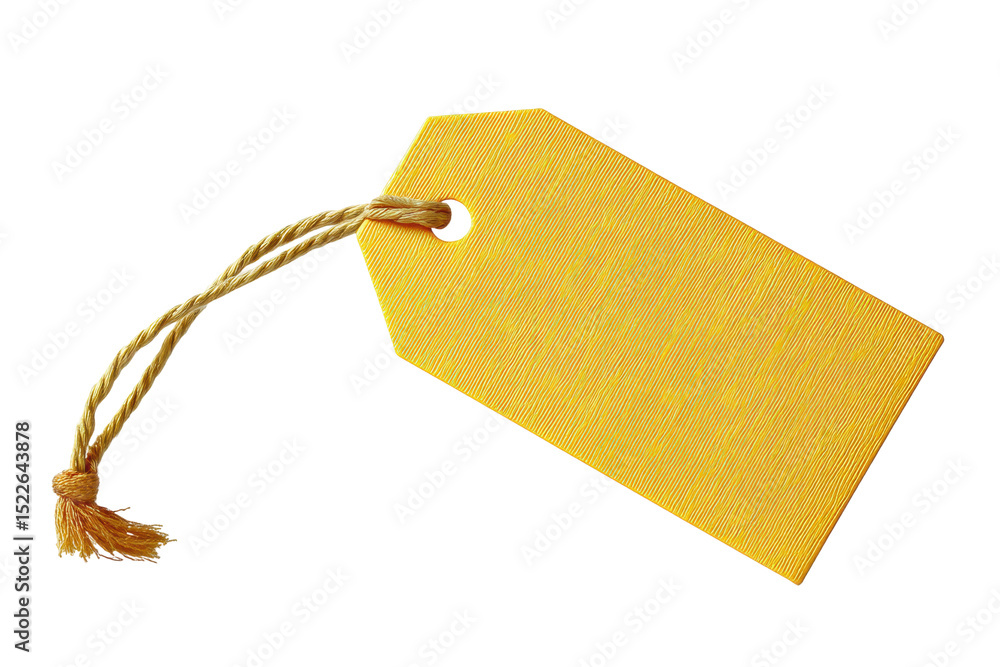 Poster plain yellow price tag with twine string on black background, cut out