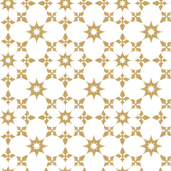 Abstract geometric pattern with crosses, stripes, lines. Seamless vector background. White and gold ornament. Modern reticulated graphic design.