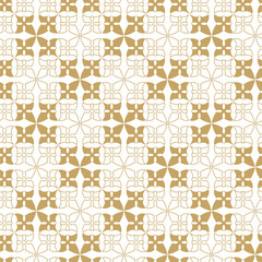 Abstract geometric pattern with crosses, stripes, lines. Seamless vector background. White and gold ornament. Modern reticulated graphic design.