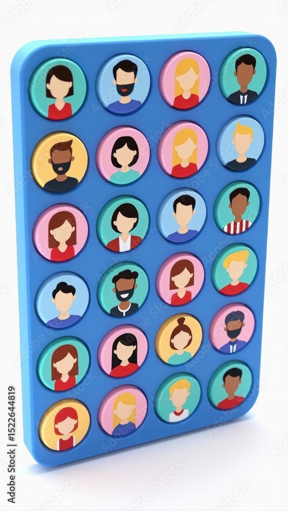 Poster a 3d icon of a video call grid with tiny faces, modern remote work communication style .