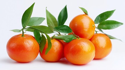 Fresh and vibrant tangerines with green leaves arranged artfully on a light surface