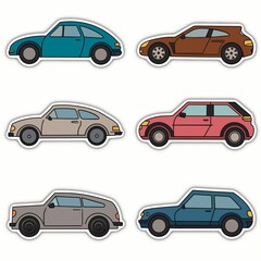 Set of colored coupe cars - stickers on a white background