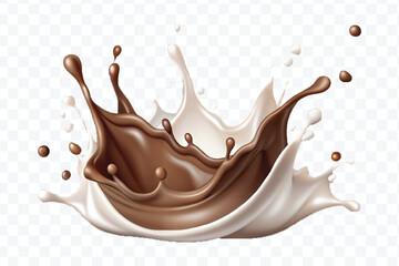 abstract 3d smooth chocolate and milk splashes in different style isolated on transparent background