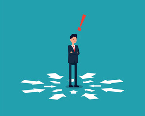 Analyzing. Businessman looking arrow choice