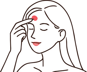 Acupressure Point on Forehead, Vector Illustration Isolated on White Background.