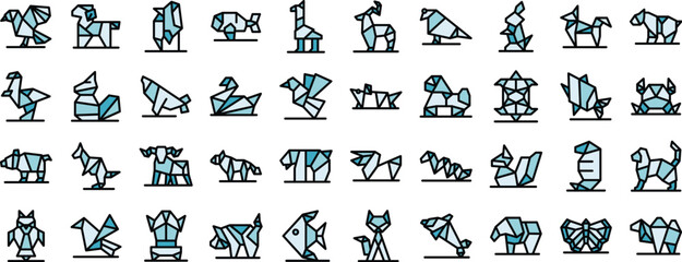 Obraz premium Collection of origami animals crafted from folded paper, showcasing diverse wildlife species in a geometric art style