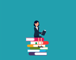 Businesswoman reading a book to find new idea - education concept