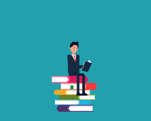 Businessman reading a book to find new idea - education concept