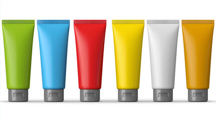 Colorful set of toothpaste tubes arranged on a white background for personal care selection