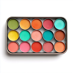 Soft pastel watercolor pan with vibrant colors isolated on white background perfect for artists and crafting