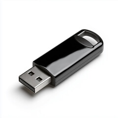 Glossy black flash drive isolated on a white background perfect for data storage and transfer needs