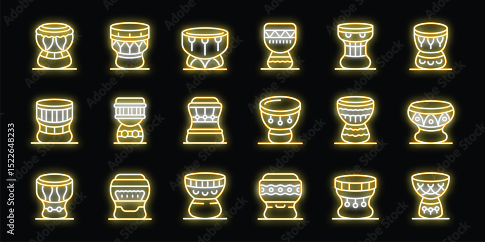 Aufkleber collection of neon drum icons with various designs and patterns