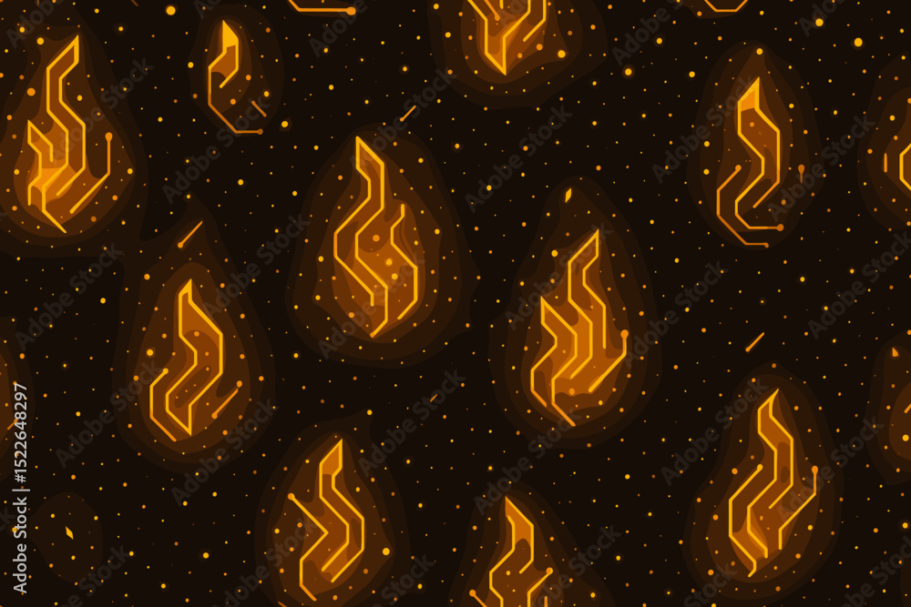 Poster abstract glowing circuit patterns creating a dynamic, futuristic background design in vibrant orange