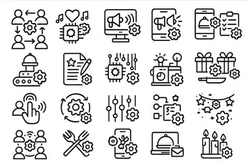 Icons representing technology, communication, and creativity in a digital workspace during a modern business meeting