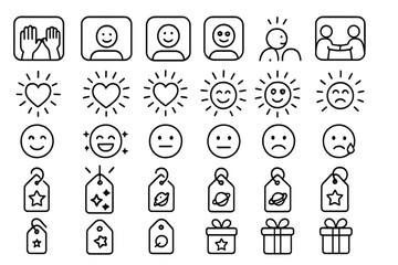 Icons representing various emotions and social interactions in a simple, clean design for use in digital communication