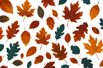 Obraz premium Colorful autumn leaves in various shapes and sizes arranged on a white background showcasing seasonal beauty and nature