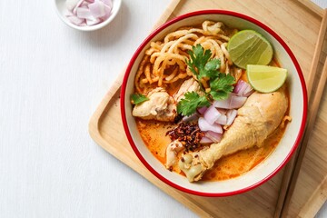 Noodle with chicken curry soup , Thai called  khao soi kai ,Northern food of thailand