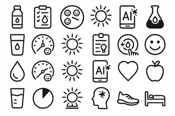 Icons representing health, wellness, and technology in a modern lifestyle setting