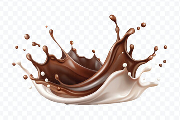 abstract 3d smooth chocolate and milk splashes in different style isolated on transparent background