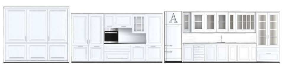 Fototapeta premium White kitchen cabinetry design with various styles