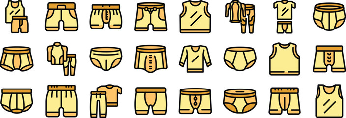 Different underwear styles and combinations are displayed, showcasing various options for men's undergarments