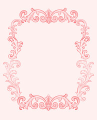 Premium Pink vintage baroque frame scroll ornament engraving border floral retro pattern antique style acanthus foliage swirl decorative design element filigree calligraphy.