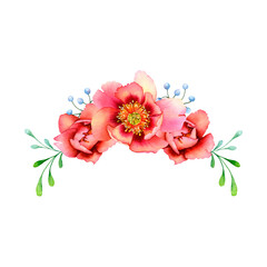 Watercolor illustration of pink peonies