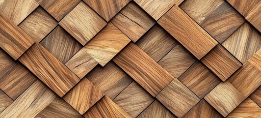 Seamless 3D Wooden Wall Pattern Featuring Artistic Geometric Design in Oak and Walnut Finishes

