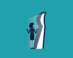 Businesswoman on standing looking at keyhole door