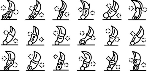 Naklejka premium Karambit icons set. Karambit icons set featuring variations of the curved blade, ideal for illustrating self defense concepts or tactical gear