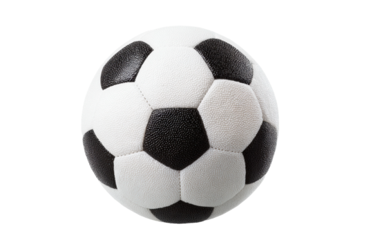 Classic black and white soccer ball isolated on black background, cut out