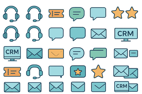 Set of customer service, CRM, and communication icons for emails and feedback.